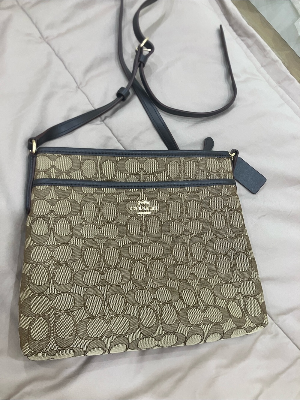 Coach Classic Signature Canvas Crossbody in Brown with Black Trim